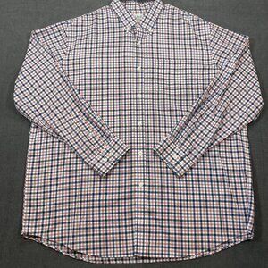 L.L. Bean Mens Traditional Fit XL Reg Button-Up Shirt Red Blue Plaid Long Sleeve